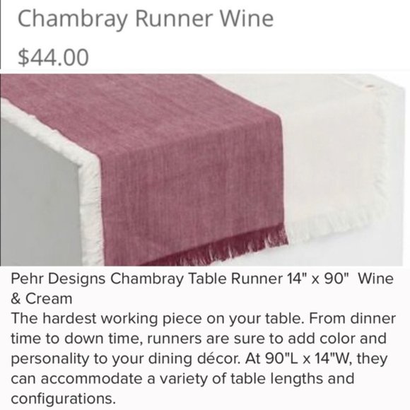 Pehr Designs Burgundy Wine & Cream Tablerunner - Picture 4 of 7